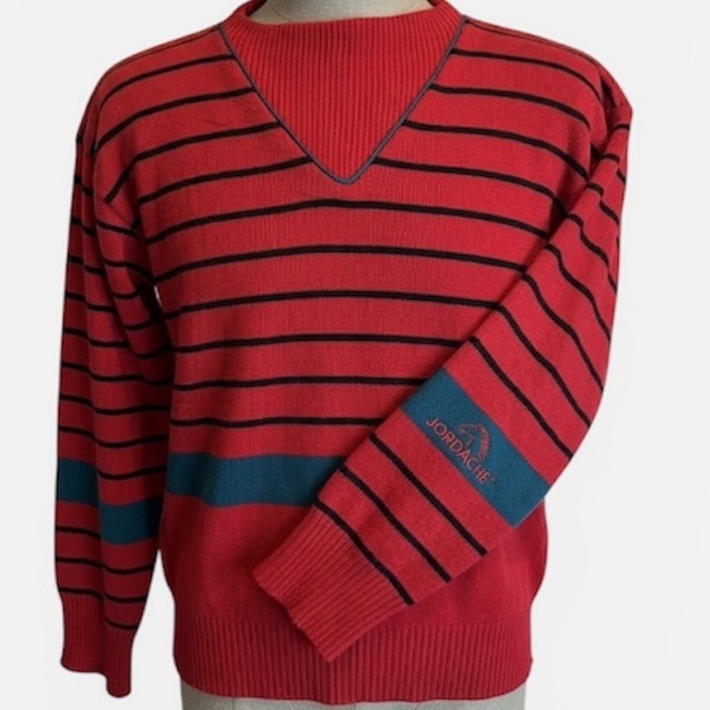 Jordache Vintage Women Red and Black Striped  sweater size Medium